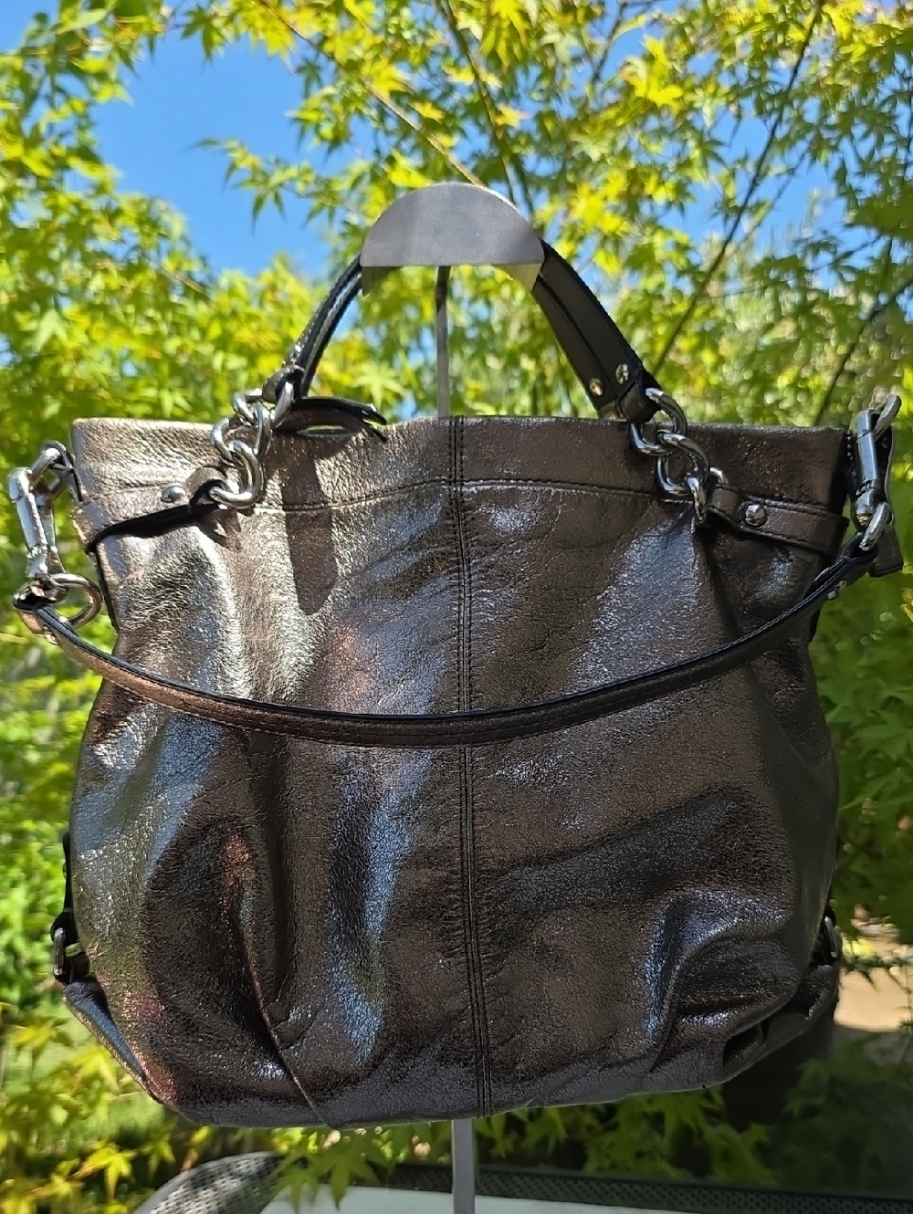 Coach Y2K Brooke Hobo Silver Gold Tones Metallic Leather Shoulder Hand Bag - Picture 10 of 16